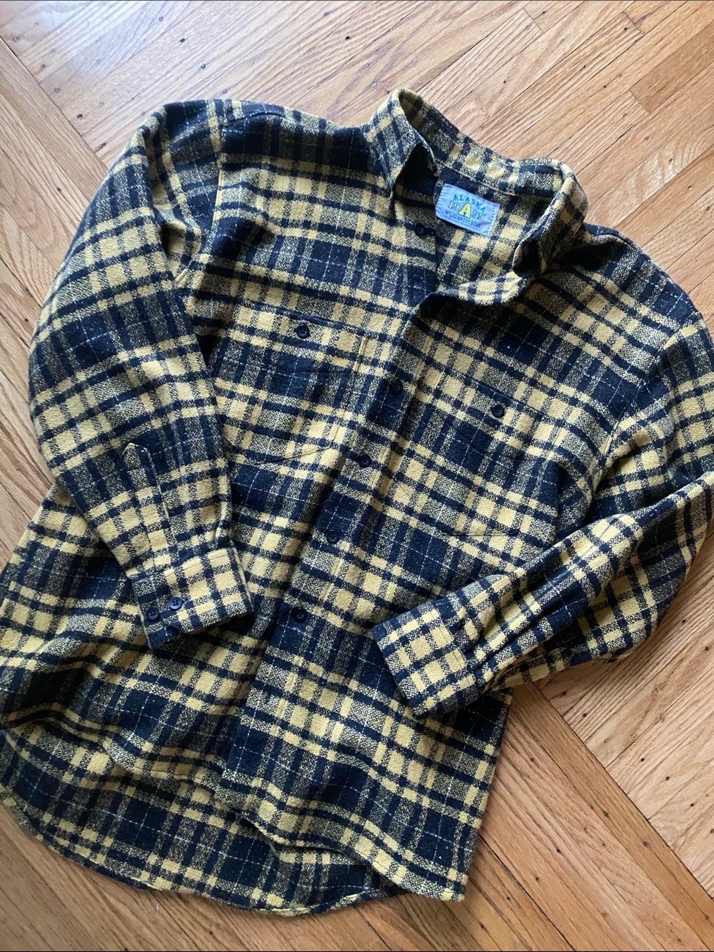 Vintage Yellow and Black Plaid Button-Down Shirt
